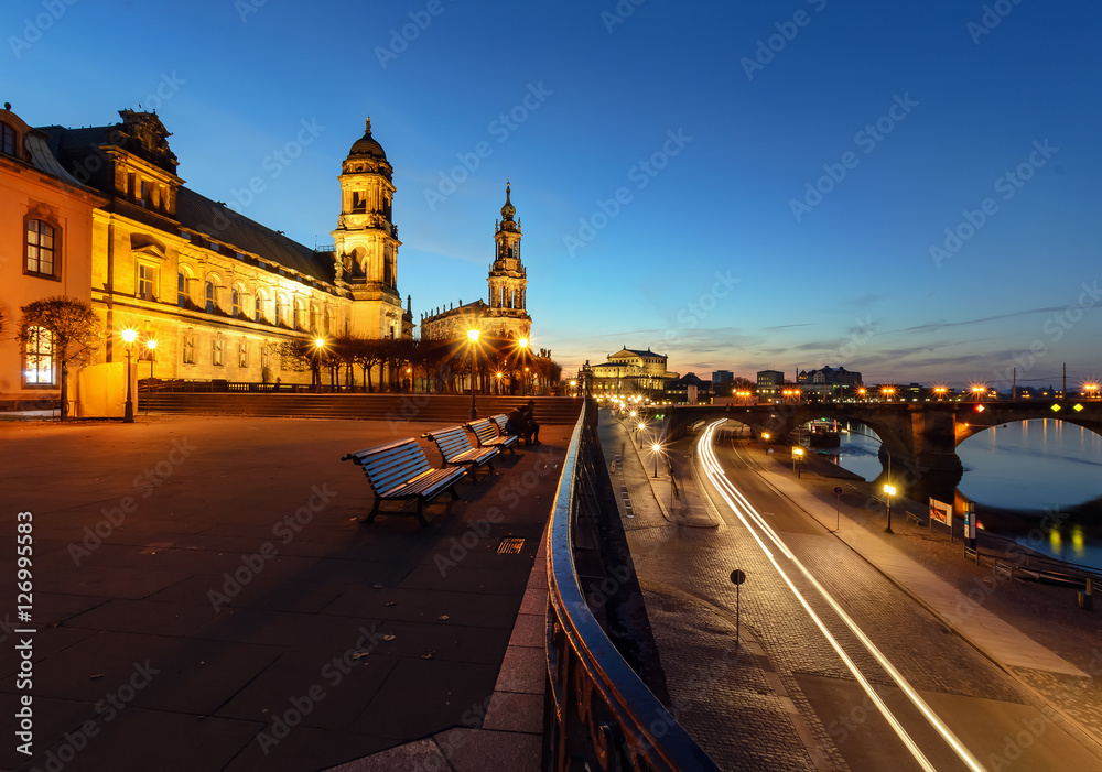 The Elbe waterfront in the evening, Dresden, Germany,