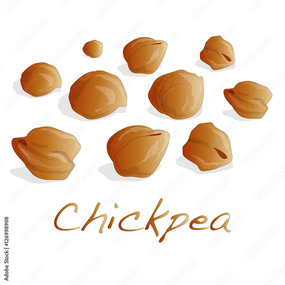 uncooked chickpeas on white background