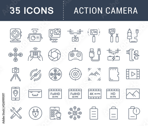 Set Vector Flat Line Icons Action Camera