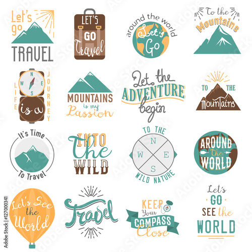 Travel motivation badge vector set.