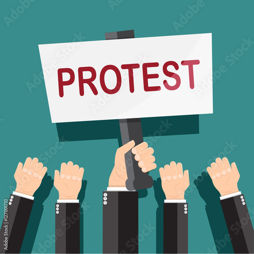 Hand holding protest  sign board isolated and the other hand - vector illustration