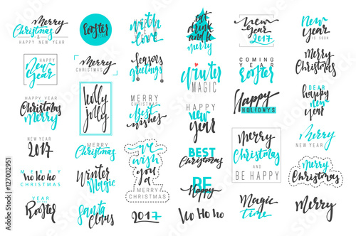 Merry Christmas And Happy New Year 17 Luxury Calligraphy Emblems Set New Blue Inscriptions Holidays Vector Logo Text Design Usable For Banners Greeting Cards Gifts Etc Stock Vector Adobe Stock