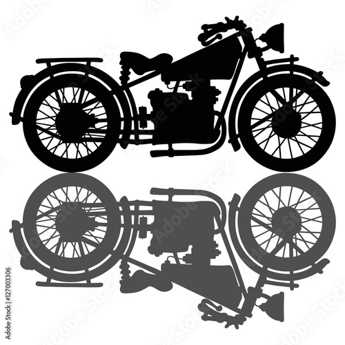 Hand drawn black silhouette of a vintage motorcycle