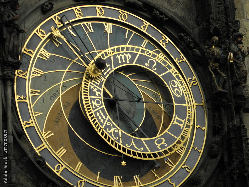 Closeup photo of famous Prague clock