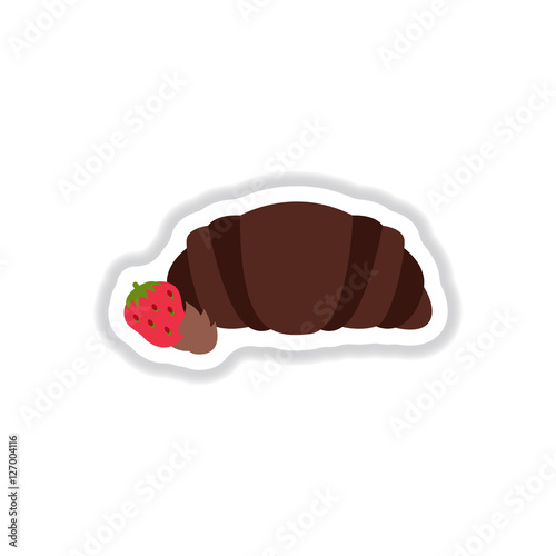 Vector illustration in paper sticker style strawberry chocolate croissant