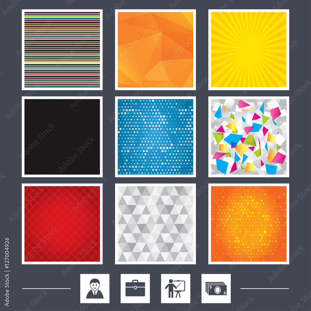 Yellow background. Carbon fiber texture. Mossaic and low poly design. Businessman icons. Human silhouette and cash money signs. Case and presentation symbols. Abstract backgrounds. Vector Yellow background. Carbon fiber texture. Mossaic and low poly design. Businessman icons. Human silhouette and cash money signs. Case and presentation symbols. Abstract backgrounds. Vector
