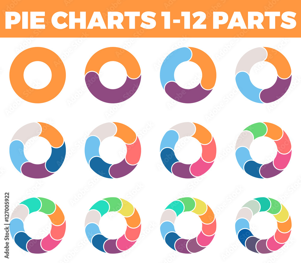 Pir charts for infographics. Diagrams with 1 12 parts. Stock Vector