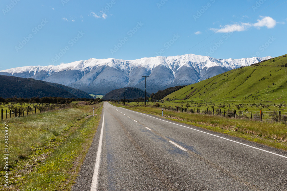 country road in Southern Alps in New Zealand