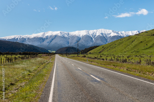 country road in Southern Alps in New Zealand