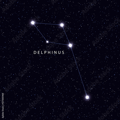 Sky Map with the name of the stars and constellations. Astronomical symbol constellation Delphinus photo