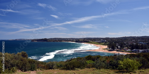 Photography Mona Vale rock pool in a distant panoramic view from elevated lookout during hig