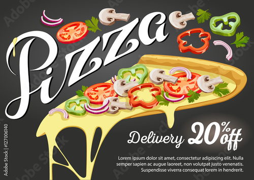 Pizza slice vector for advertising design of restaurant business.