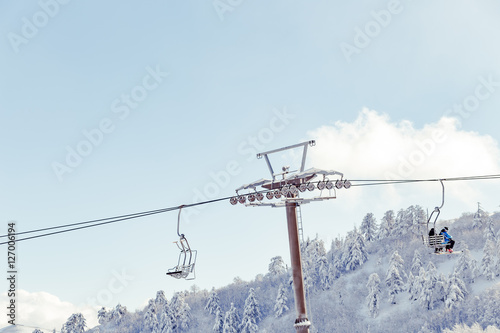 Funicular in ski resort at winter in Greece