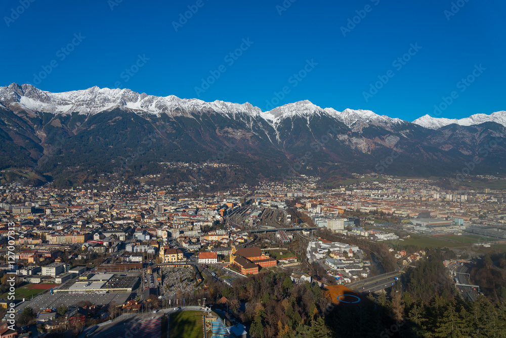 Panorama view from top of the Alp range in Innsbruck, Austria