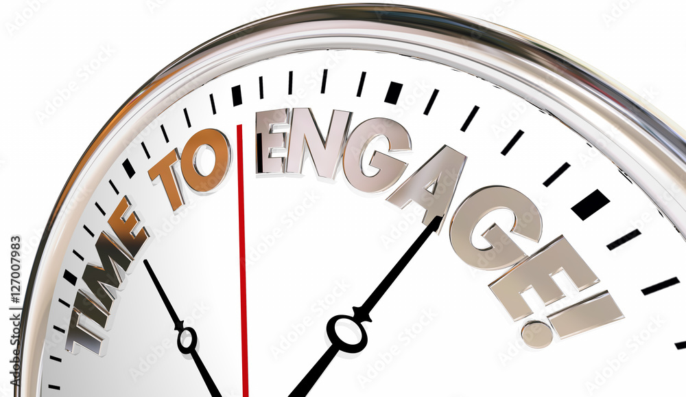 Time to Engage Interact Join Communicate Clock 3d Illustration Time to Engage Interact Join Communicate Clock 3d Illustration