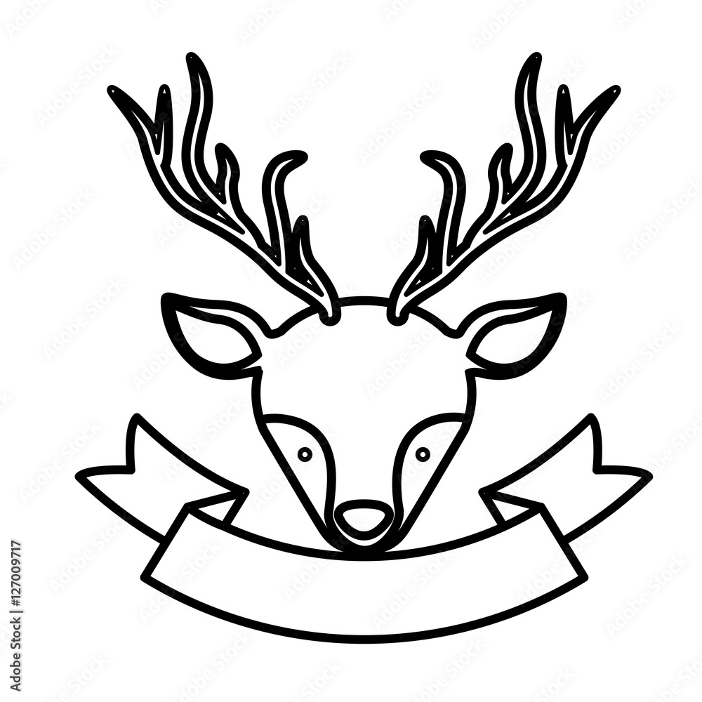 Reindeer and ribbon icon. Christmas season decoration and celebration theme. Isolated design. Vector illustration
