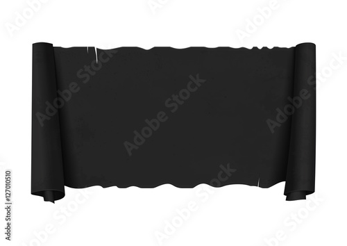 Black scroll greeting ribbon. Antique papyrus. Vintage curved, black  banner isolated on white background. Vector illustration