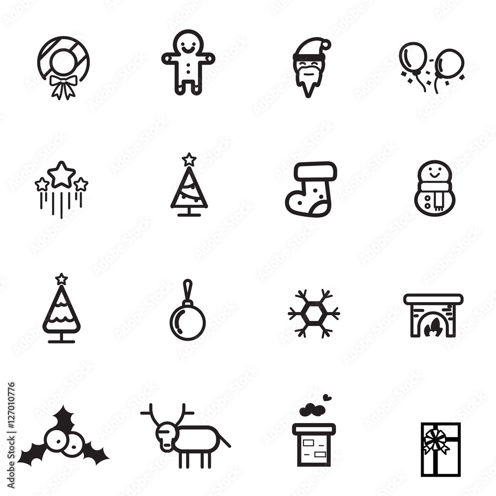 christmas tree santa snowman gift line flat icon set vector christmas tree santa snowman gift line flat icon set vector