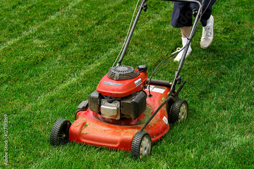 Red push lawn mower