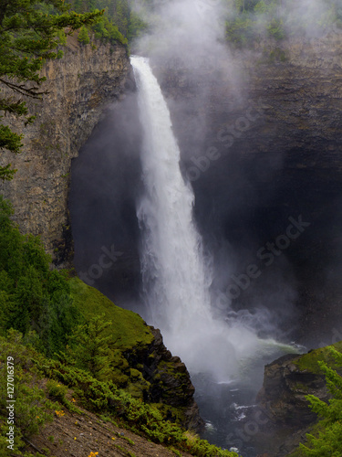 Portrait of a Waterfall-Helmcken Falls  The rushing water creates a mist in a provincial park in British Columbia.