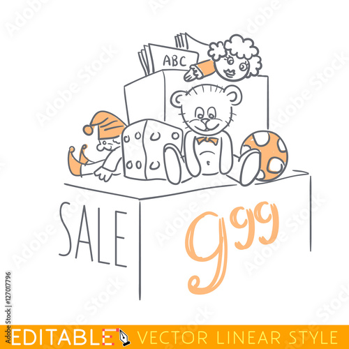 Sale toys. Outline sketch illustration.