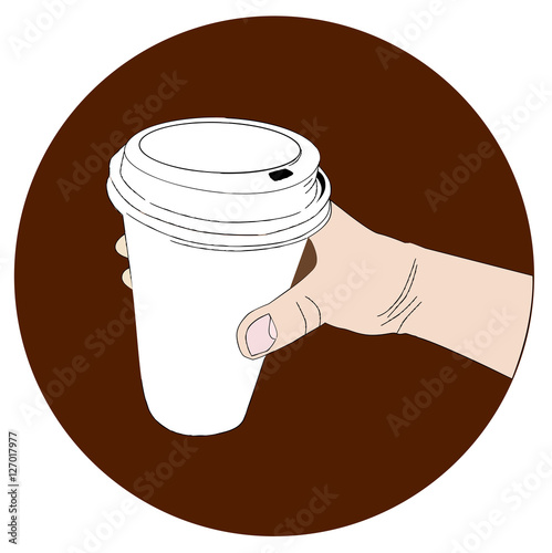 hand drawn paper cup of coffee in hand