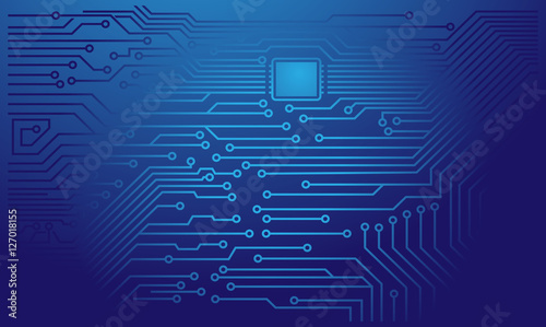 Blue Electronic Circuit Board with Processor Vector Background