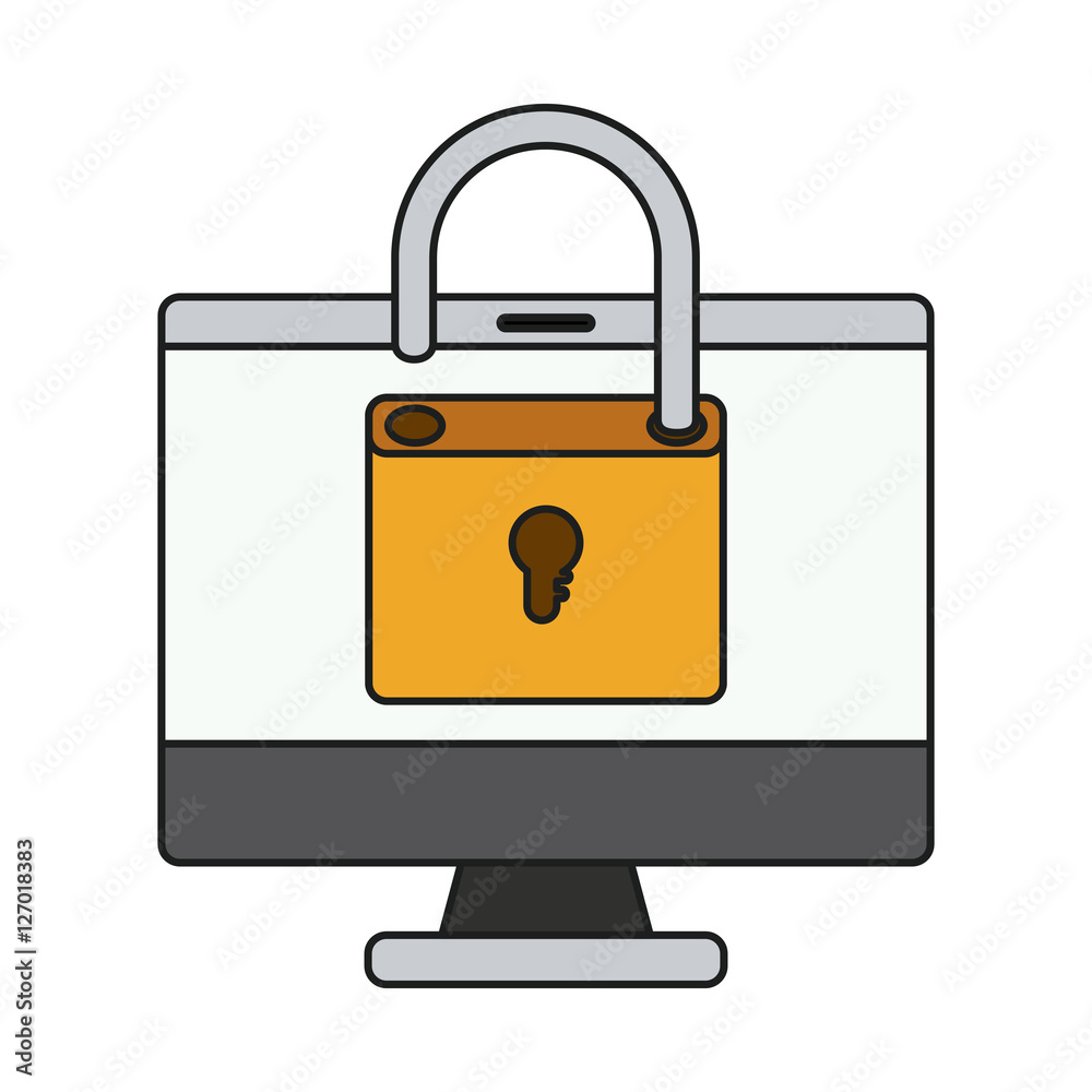 Padlock and computer icon. Security system warning and protection theme. Isolated design. Vector illustration