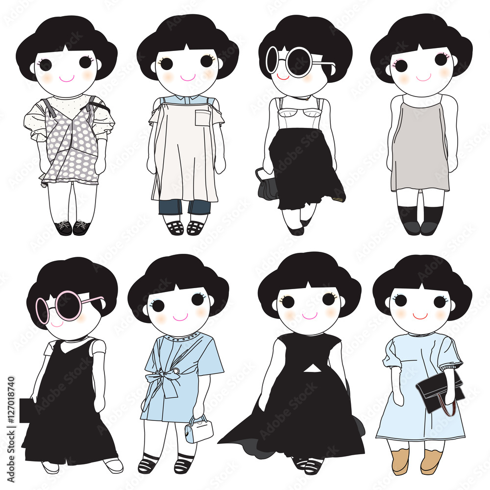 Fotografie Trying On Spring Outfit Character illustration Set