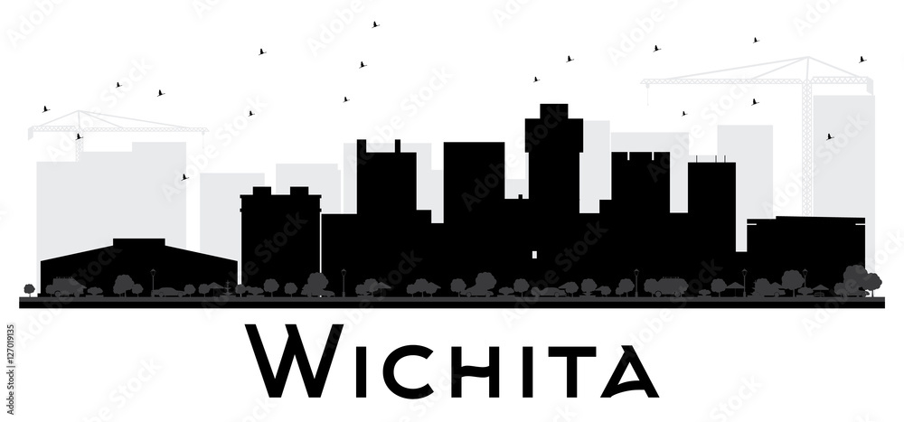 Obraz premium Wichita City skyline black and white silhouette.
