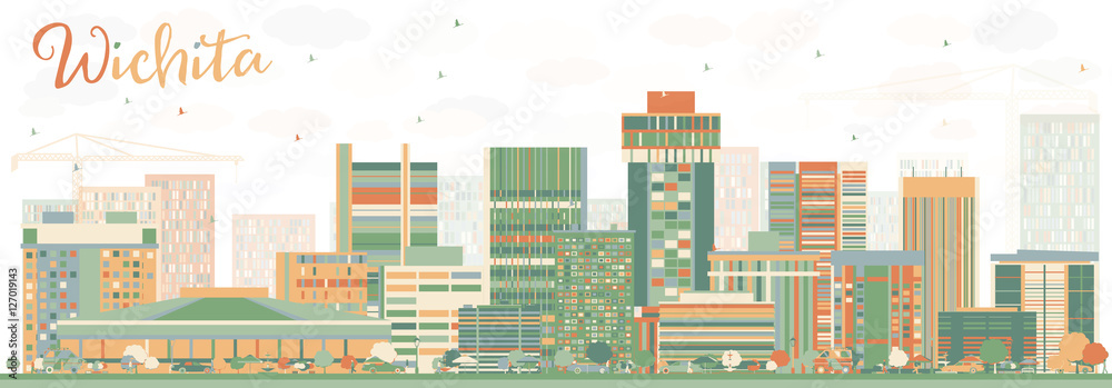 Abstract Wichita Skyline with Color Buildings.