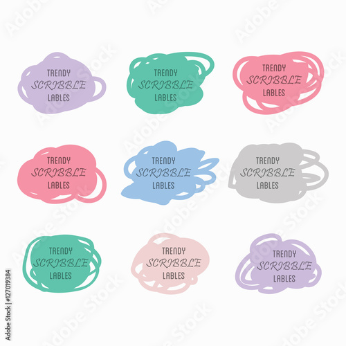 Colorful silhouette scribble labels set on white background