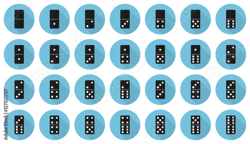 Double-six dominoes flat vector icon set