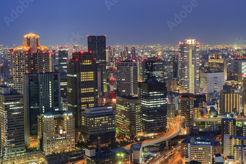 The beautiful Osaka night downtown cityscape