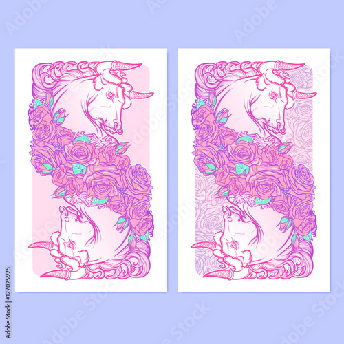 Zodiac sign of Taurus with a decorative frame of roses Astrology concept art. Tattoo design. Sketch in pastel pallette isolated on elegant pattern background. EPS10 vector illustration.
