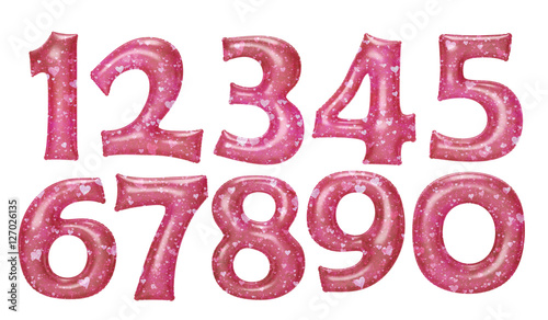 Red heart pattern on number foil balloon set with clipping path