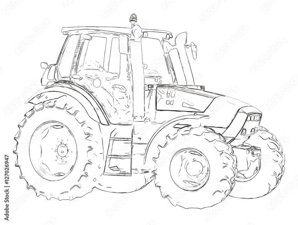 Obraz premium Outlines of the agricultural tractor