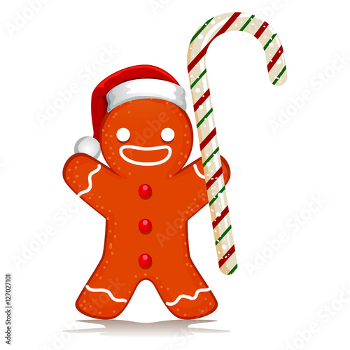 Vector Illustration of Gingerbread Santa holding Candy Cane