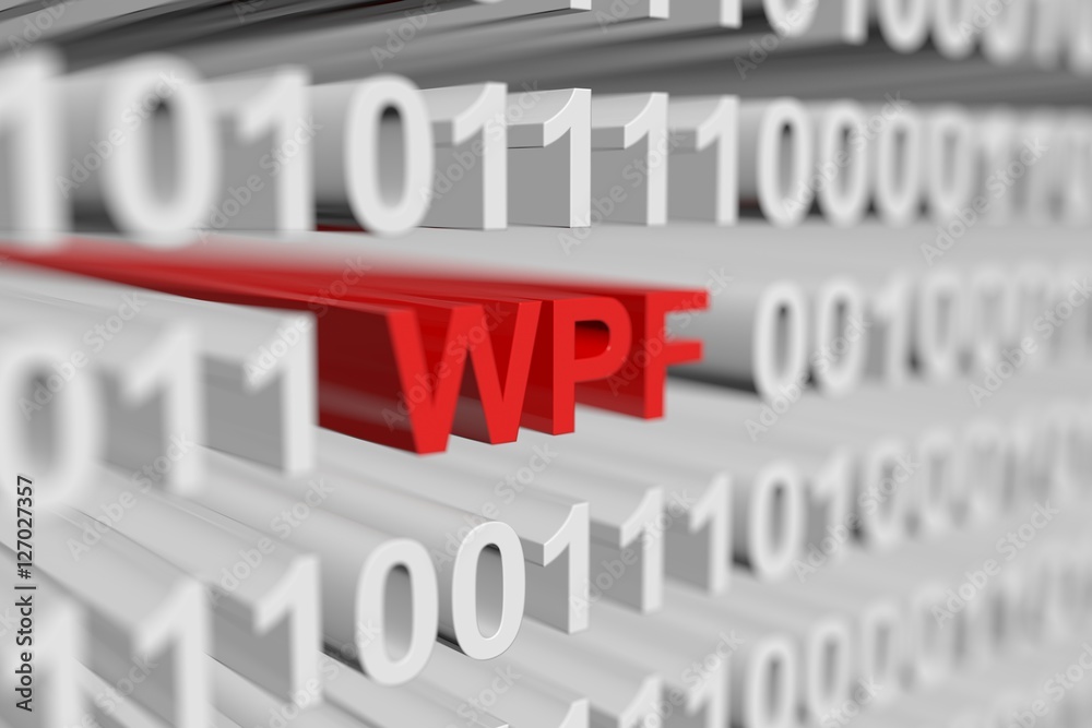 WPF as a binary code with blurred background 3D illustration