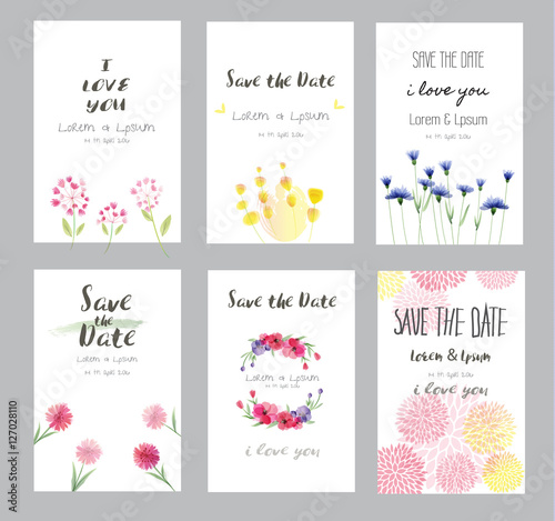 Hand drawn vector save the date set  watercolor invitation template with flower.vector illustration