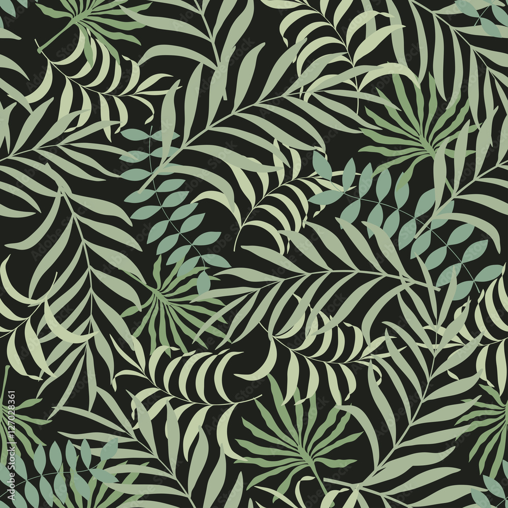 Tropical background with palm leaves. Seamless floral pattern Tropical background with palm leaves. Seamless floral pattern