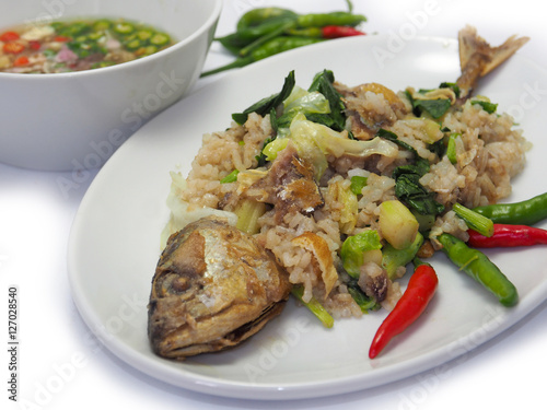 Fried Rice with Salted Fish and Vegetables and Fish Sauce with c