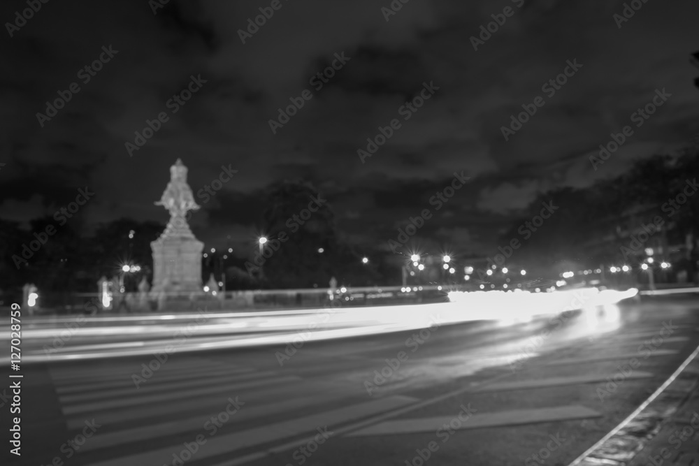 Naklejka premium light car at night, Bangkok, Thailand, Black and white tone