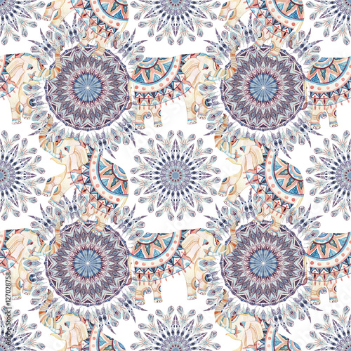 Watercolor ethnic feathers abstract mandala.