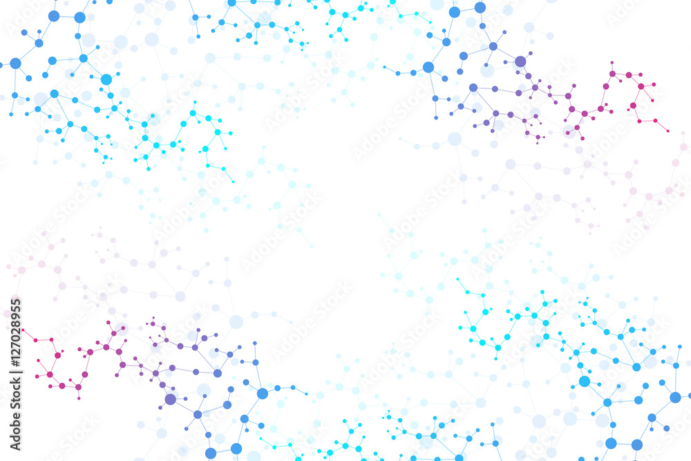 Structure molecule and communication. Dna, atom, neurons. Scientific concept for your design. Connected lines with dots. Medical, technology, chemistry, science background. Vector illustration.