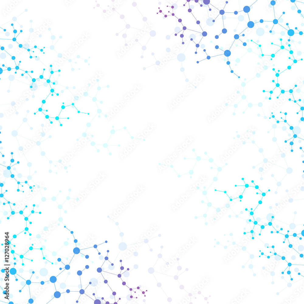 Structure molecule and communication. Dna, atom, neurons. Scientific concept for your design. Connected lines with dots. Medical, technology, chemistry, science background. Vector illustration. Structure molecule and communication. Dna, atom, neurons. Scientific concept for your design. Connected lines with dots. Medical, technology, chemistry, science background. Vector illustration.
