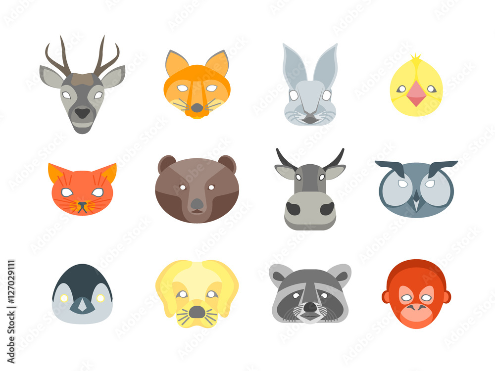 Cartoon Animals Party Mask Set for Costume. Vector Cartoon Animals Party Mask Set for Costume. Vector