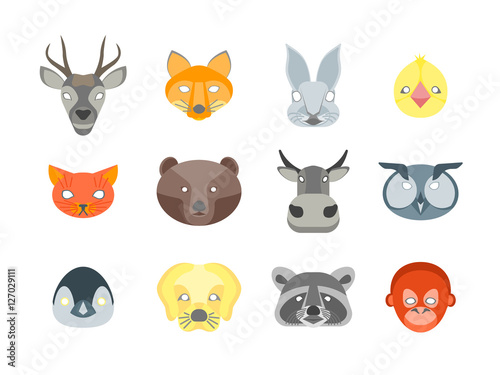 Cartoon Animals Party Mask Set for Costume. Vector