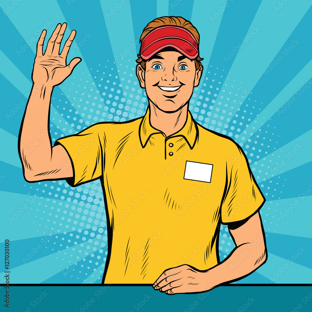 Naklejka premium Happy fast food worker takes the order