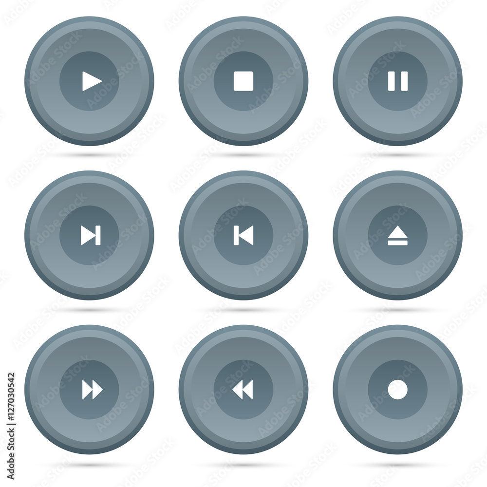 Player buttons set on a white background. Round buttons. Player buttons set on a white background. Round buttons.